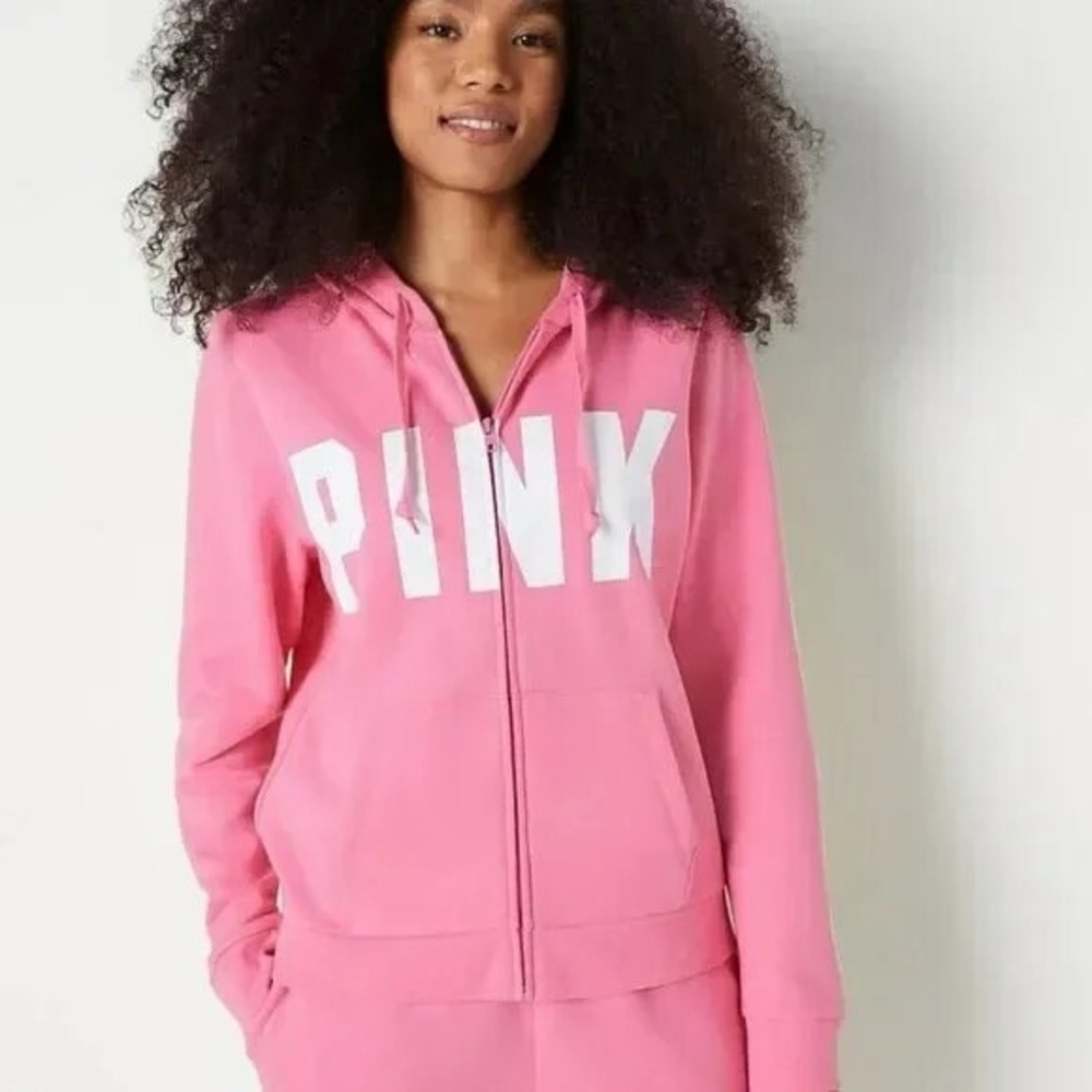 PINK Victoria's Secret Pink Zip-Up Hoodie with White Lettering